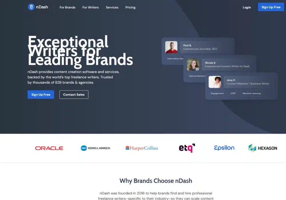 Freelance writer pitching content ideas to brands on nDash platform