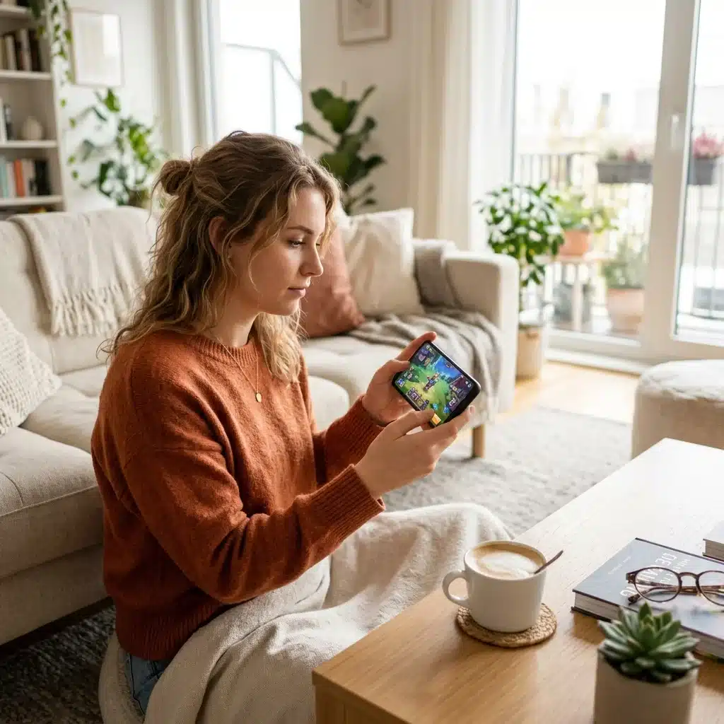 Playing Freecash game on smartphone for milestone earnings