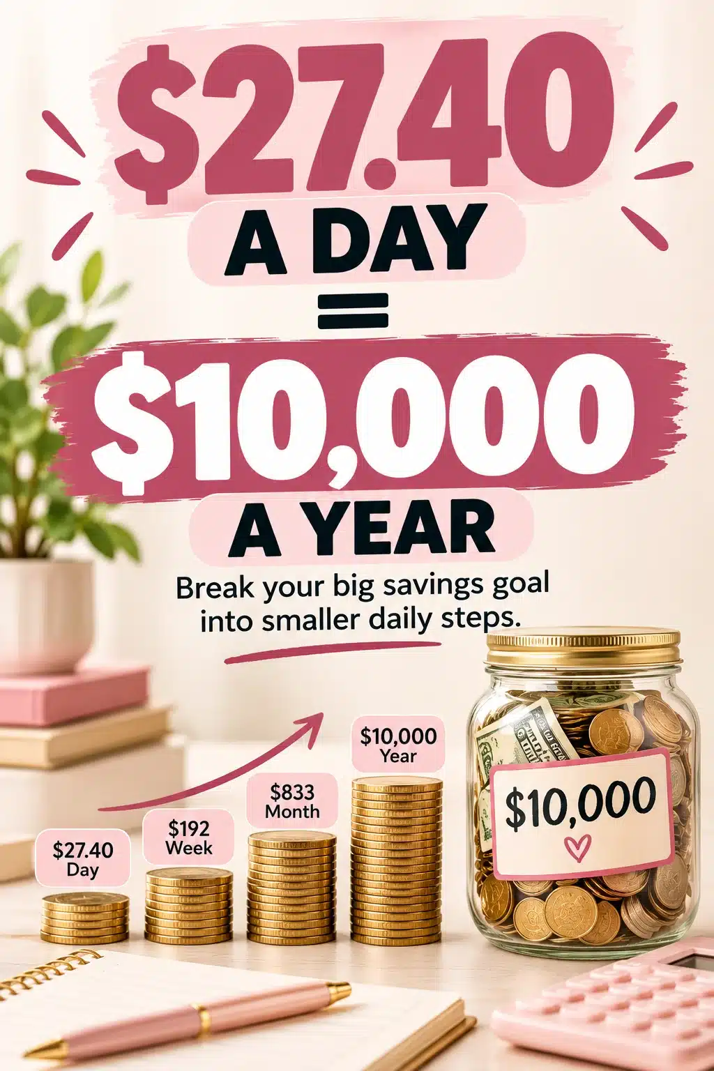 $27.40 a day equals $10,000 a year savings infographic